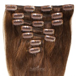 Set of 7 Pieces of Weft, Clip in Hair Extensions, Color #2 (Darkest Brown), Made With Remy Indian Human Hair