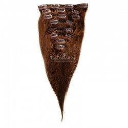 Set of 8 Pieces of Weft, Clip in Hair Extensions, Color #4 (Dark Brown), Made With Remy Indian Human Hair