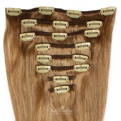 Set of 8 Pieces of Weft, Clip in Hair Extensions, Color #8 (Chestnut Brown), Made With Remy Indian Human Hair