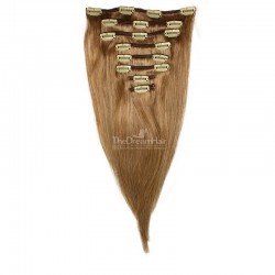 Set of 8 Pieces of Weft, Clip in Hair Extensions, Color #8 (Chestnut Brown), Made With Remy Indian Human Hair