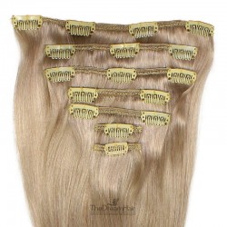 Set of 7 Pieces of Weft, Clip in Hair Extensions, Color Grey, Made With Remy Indian Human Hair