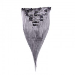 Set of 7 Pieces of Weft, Clip in Hair Extensions, Color Silver, Made With Remy Indian Human Hair