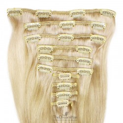 Set of 10 Pieces of Weft, Clip in Hair Extensions, Color #613 (Platinum Blonde), Made With Remy Indian Human Hair