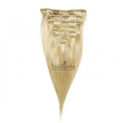 Set of 8 Pieces of Weft, Clip in Hair Extensions, Color #613 (Platinum Blonde), Made With Remy Indian Human Hair