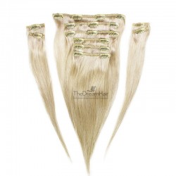 Set of 10 Pieces of Weft, Clip in Hair Extensions, Color #60 (Lightest Blonde), Made With Remy Indian Human Hair