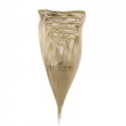 Set of 8 Pieces of Weft, Clip in Hair Extensions, Color #22 (Light Pale Blonde), Made With Remy Indian Human Hair