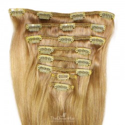 Set of 8 Pieces of Weft, Clip in Hair Extensions, Color #18 (Light Ash Blonde), Made With Remy Indian Human Hair