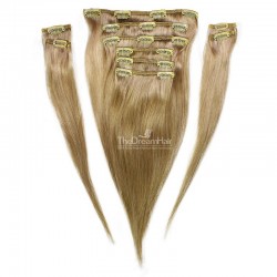 Set of 10 Pieces of Weft, Clip in Hair Extensions, Color #16 (Medium Ash Blonde), Made With Remy Indian Human Hair