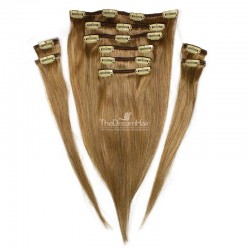 Set of 10 Pieces of Weft, Clip in Hair Extensions, Color #10 (Golden Blonde), Made With Remy Indian Human Hair