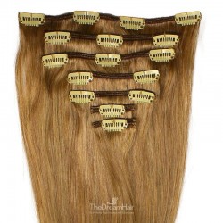 Set of 7 Pieces of Weft, Clip in Hair Extensions, Color #10 (Golden Brown), Made With Remy Indian Human Hair