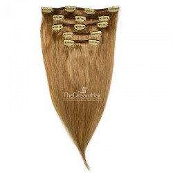 Set of 5 Pieces of Weft, Clip in Hair Extensions, Color #10 (Golden Brown), Made With Remy Indian Human Hair