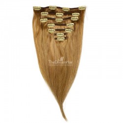 7-Piece Single Weft Clip-In Hair Extensions – Light Brown (Color 12)