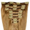 Set of 8 Pieces of Weft, Clip in Hair Extensions, Color #12 (Light Brown), Made With Remy Indian Human Hair