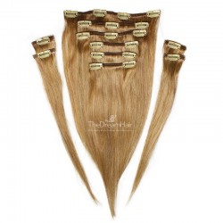 Set of 10 Pieces of Weft, Clip in Hair Extensions, Color #27 (Honey Blonde), Made With Remy Indian Human Hair