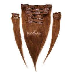 Set of 10 Pieces of Weft, Clip in Hair Extensions, Color #30 (Dark Auburn), Made With Remy Indian Human Hair