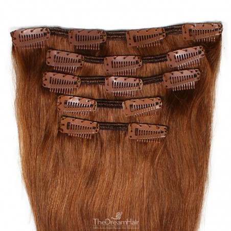 Set of 5 Pieces of Weft, Clip in Hair Extensions, Color #30 (Dark Auburn), Made With Remy Indian Human Hair