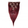 Set of 7 Pieces of Weft, Clip in Hair Extensions, Color #99j (Burgundy), Made With Remy Indian Human Hair