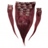 Set of 10 Pieces of Weft, Clip in Hair Extensions, Color #99j (Burgundy), Made With Remy Indian Human Hair