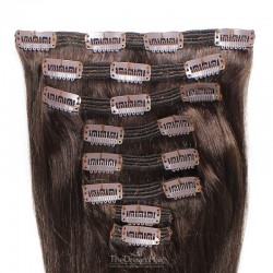 Set of 8 Pieces of Double Weft, Clip in Hair Extensions, Color #2 (Darkest Brown), Made With Remy Indian Human Hair