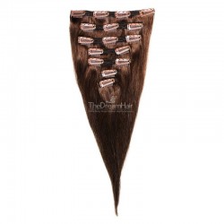 Set of 7 Pieces of Double Weft, Clip in Hair Extensions, Color #4 (Dark Brown), Made With Remy Indian Human Hair