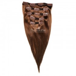 Set of 5 Pieces of Double Weft, Clip in Hair Extensions, Color #6 (Medium Brown), Made With Remy Indian Human Hair