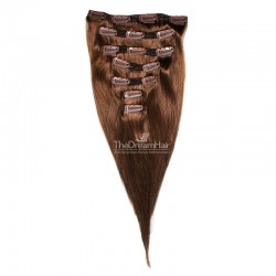 Set of 7 Pieces of Double Weft, Clip in Hair Extensions, Color #6 (Medium Brown), Made With Remy Indian Human Hair