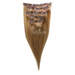 Set of 5 Pieces of Double Weft, Clip in Hair Extensions, Color #10 (Golden Brown), Made With Remy Indian Human Hair