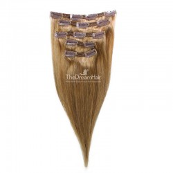 Set of 5 Pieces of Double Weft, Clip in Hair Extensions, Color #12 (Light Brown), Made With Remy Indian Human Hair