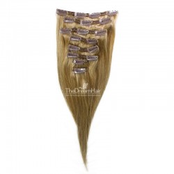 Set of 8 Pieces of Double Weft, Clip in Hair Extensions, Color #14 (Dark Ash Blonde), Made With Remy Indian Human Hair