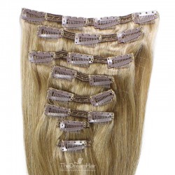 Set of 8 Pieces of Double Weft, Clip in Hair Extensions, Color #18 (Light Ash Blonde), Made With Remy Indian Human Hair