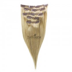 Set of 5 Pieces of Double Weft, Clip in Hair Extensions, Color #22 (Light Pale Blonde), Made With Remy Indian Human Hair