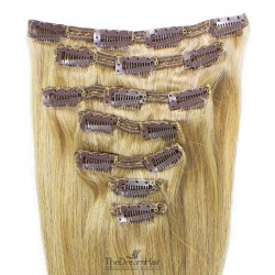 Set of 7 Pieces of Double Weft, Clip in Hair Extensions, Color #24 (Golden Blonde), Made With Remy Indian Human Hair