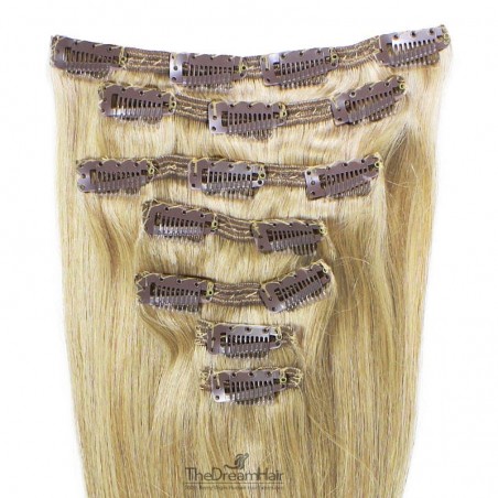 7-Piece Double Weft Clip-In Hair Extensions – Lightest Blonde