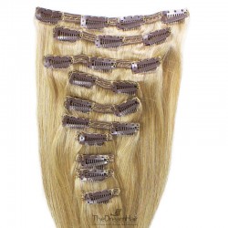 Set of 10 Pieces of Double Weft, Clip in Hair Extensions, Color #613 (Platinum Blonde), Made With Remy Indian Human Hair