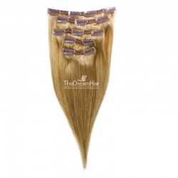 Set of 5 Pieces of Double Weft, Clip in Hair Extensions, Color #27 (Honey Blonde), Made With Remy Indian Human Hair