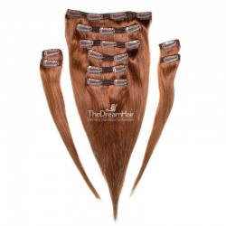 Set of 10 Pieces of Double Weft, Clip in Hair Extensions, Color #33 (Auburn), Made With Remy Indian Human Hair