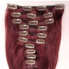 Set of 10 Pieces of Double Weft, Clip in Hair Extensions, Color #99j (Burgundy), Made With Remy Indian Human Hair