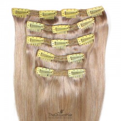 Set of 5 Pieces of Double Weft, Clip in Hair Extensions, Color Grey, Made With Remy Indian Human Hair