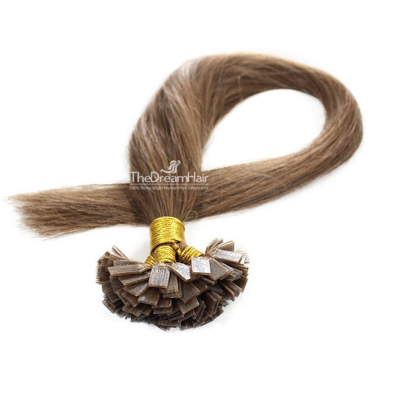 Pre-bonded Hair Extensions, Flat-Tip, Color #6 (Medium Brown), Made With Remy Indian Human Hair