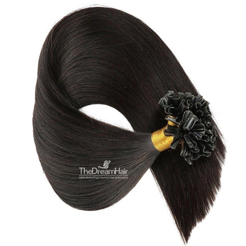 Pre-bonded Hair Extensions, Nail/U-Tip, Color #1B (Off Black), Made With Remy Indian Human Hair