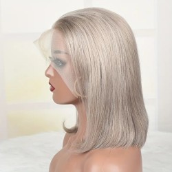 Full Lace Wig, Short Length, Bob Cut, Color Grey, Made With Remy Indian Human Hair
