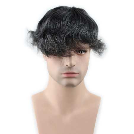 Men’s Toupee Wig – Off Black with 30% Grey Hair (Color 1B30), Ultra-Thin 0.03mm Skin Base, 100% Remy Indian Human Hair