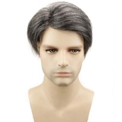 Men’s Toupee Wig – Off Black with 50% Grey Hair (Color 1B50), Super-Thin 0.08mm Skin Base, 100% Remy Indian Human Hair