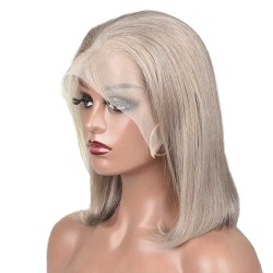 Full Lace Wig, Short Length, Bob Cut, Color Grey, Made With Remy Indian Human Hair