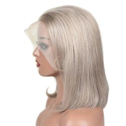 Full Lace Wig, Short Length, Bob Cut, Color Grey, Made With Remy Indian Human Hair